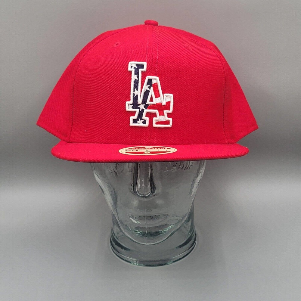 New Era 59Fifty Heritage Series LA Dodgers Red 100% Wool Fitted Hat Size 8 READ!